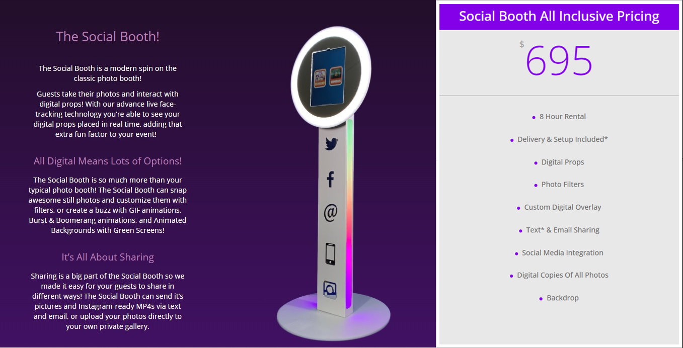 The social sharing booth is a modern spin on the classic photo booth!